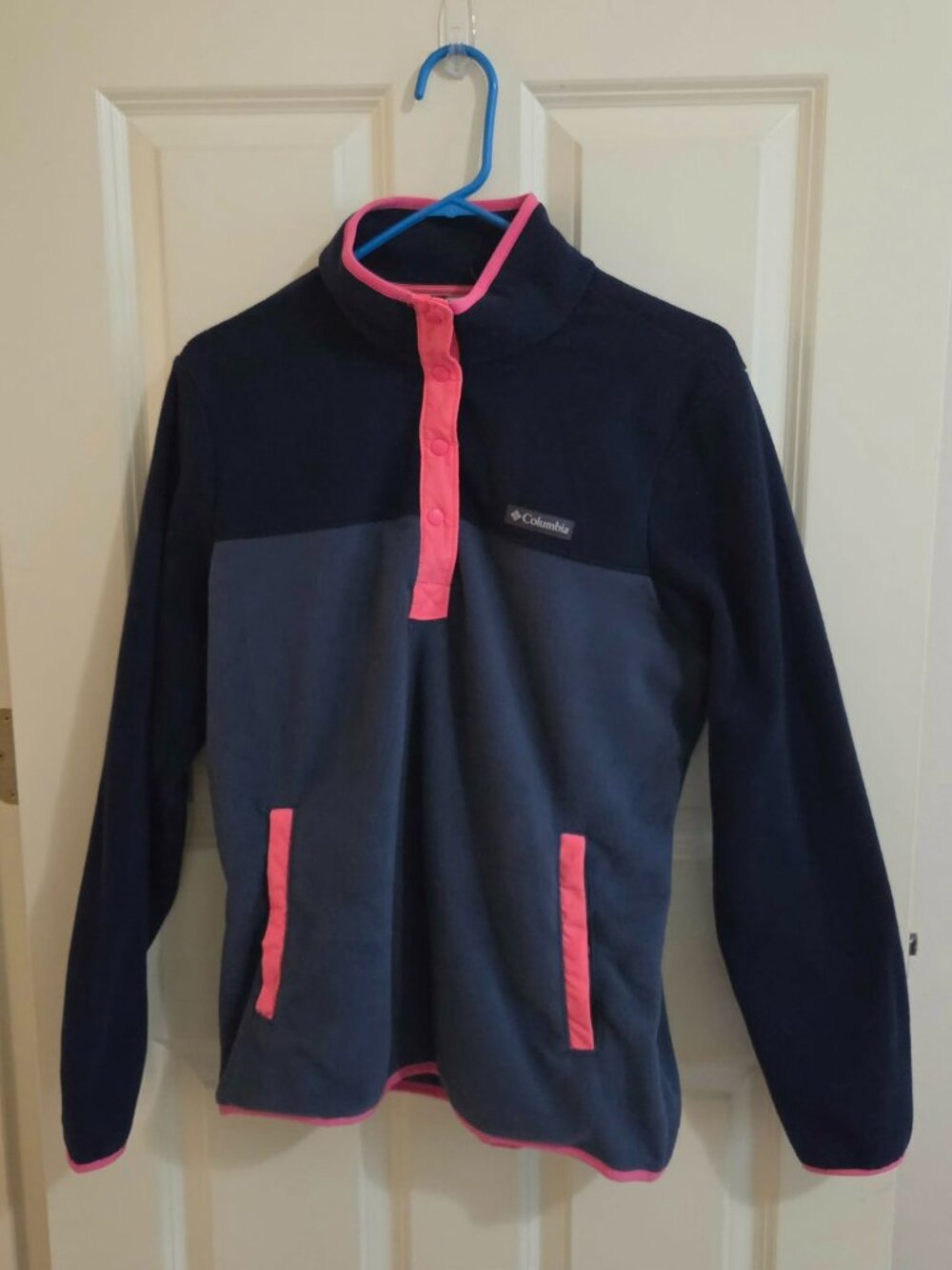 Columbia Benton Springs Half Snap Fleece Pullover Navy Gray Pink M